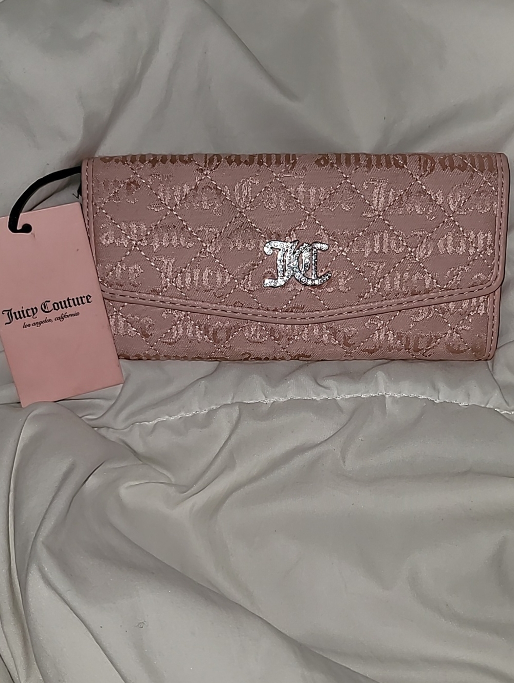 Juicy Couture Blush Pink Quilted JC Logo Flap Wallet Alittle Dirty On The Back
